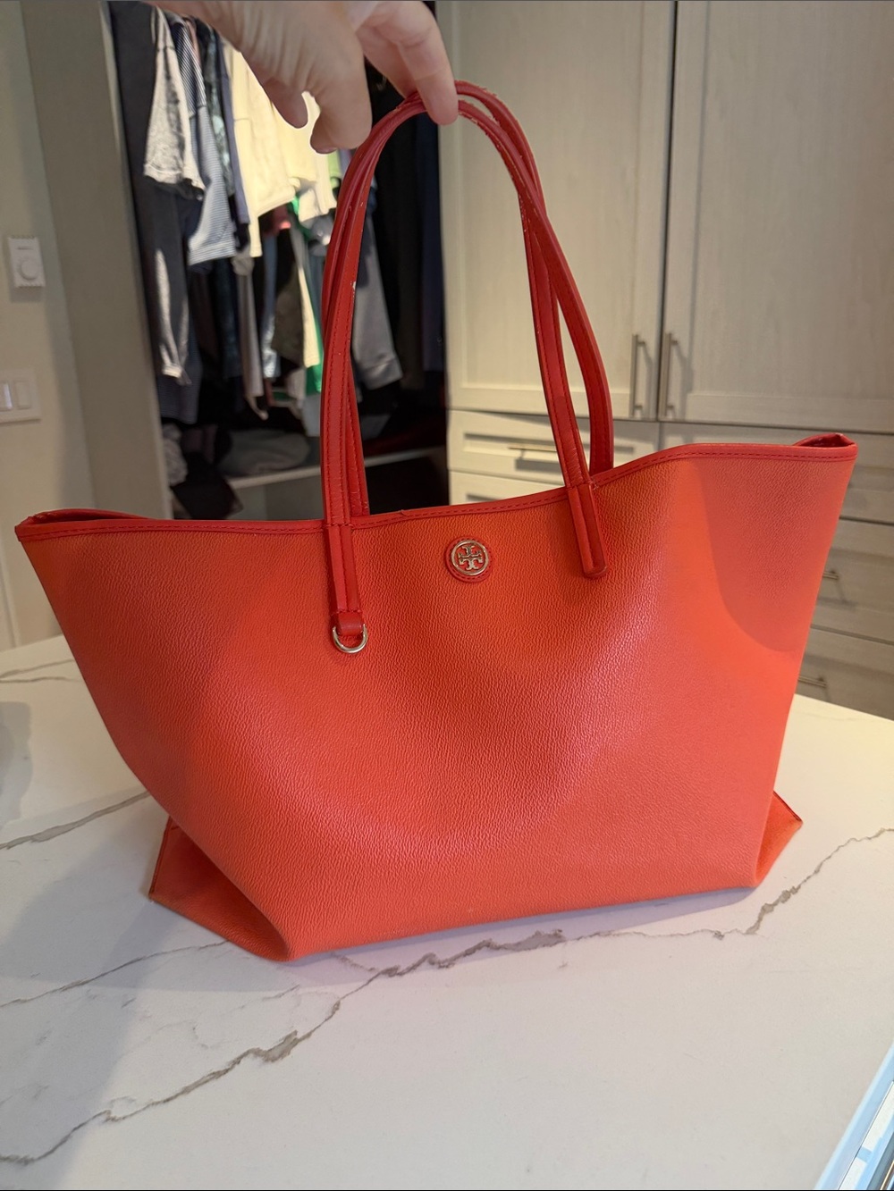 Tory Burch Bright Orange Leather Tote